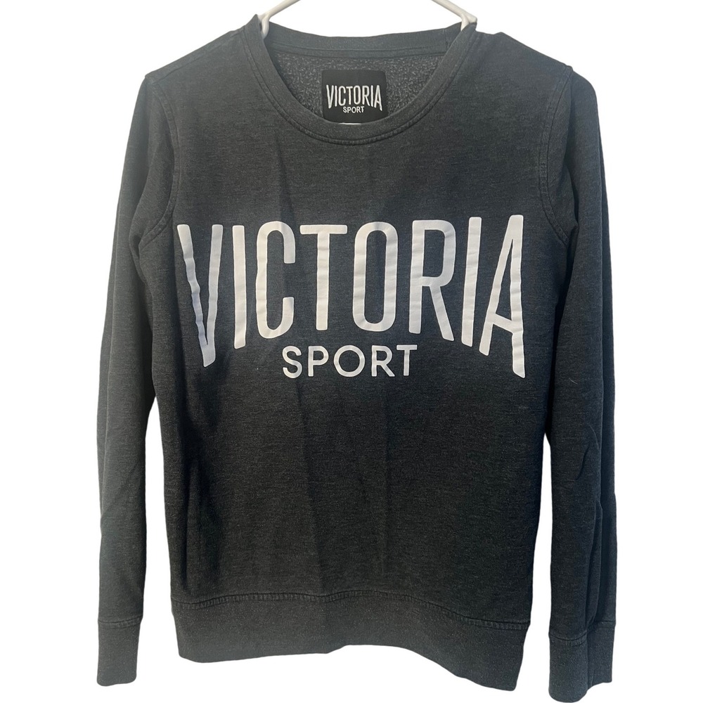 Victoria Sport Womens Crewneck Sweatshirt Charcoal Gray‎ Logo Fleece XS